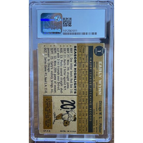 Vintage 1960 Topps Early Wynn CSG 3 - Picture 3 of 3